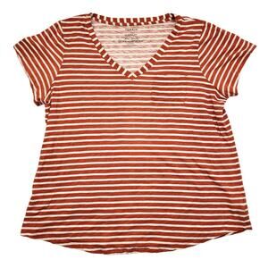 Torrid Pocket T-Shirt Women's 1X Rust White Stripe Classic Fit 100% Cotton Top